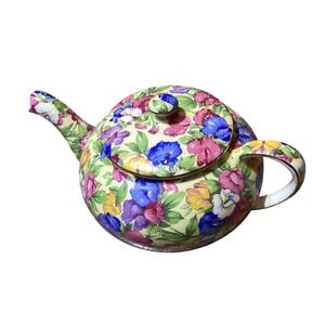 VINTAGE Royal Winton Teapot Multicolor Good Sweet Pea Chintz Floral England